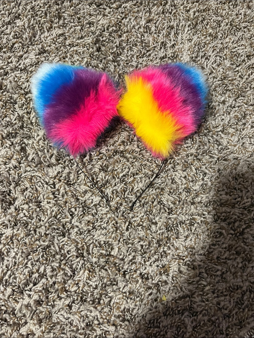 Multicolor Fuzzy Cat Ear Headband - Playful Rainbow Hair Accessory